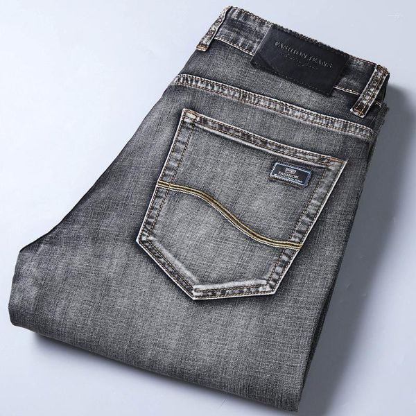 Jeans da uomo 2023 autunno classico grigio elastico slim fit stretch maschio casual cotone di alta qualità regolare