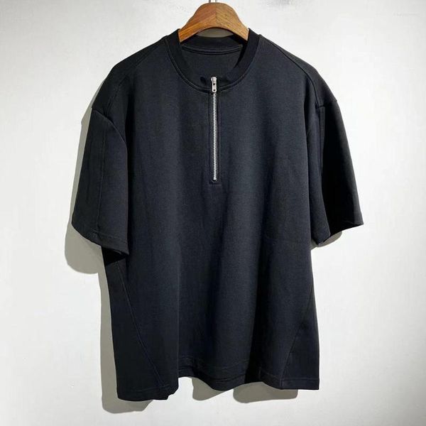 Magliette da uomo 2023ss High Street Half Zipper Tees T-shirt oversize Casual Versatile Streetwear Y2k Abbigliamento donna Abbigliamento