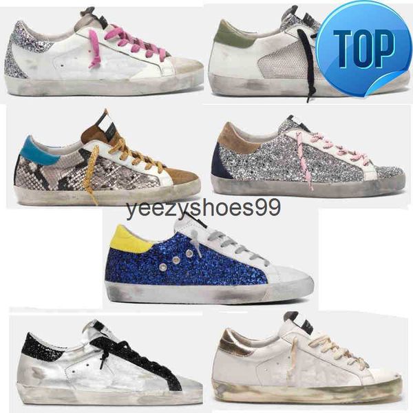 Goldenss Gooses Sneakers Scarpe Casual Scarpe Sporche Super Star Classic Do-Old Pelle di Serpente Tacco Camoscio Suola Crema Pelle Bianca Plaid Uomo Metallizzato