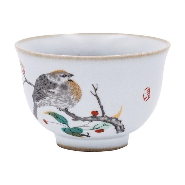 Copo de chá vintage retrô Gardon Bird Mug Ruyao 100ml Porcelana pintado à mão Serviço de chá Pigmentado Tigela de chá Drinkware285i