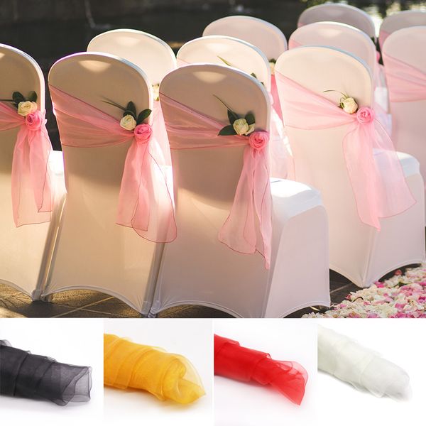 Kanatlar 50 PCS Düğün Organza Sandalyesi Kapak Kanatları Yay 18x275cm Düğün Sandalye Knots şerit Kelebek Bağlar Parti El Ziyafet Ev Dekoru 230721