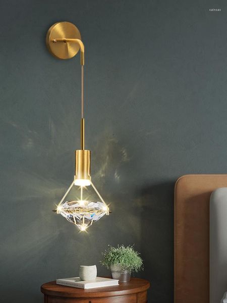 Lampada da parete Modern Luxury Crystal Led Light Nordic Golden Bedroom Decor Lampade Sconce Fixtures Simple