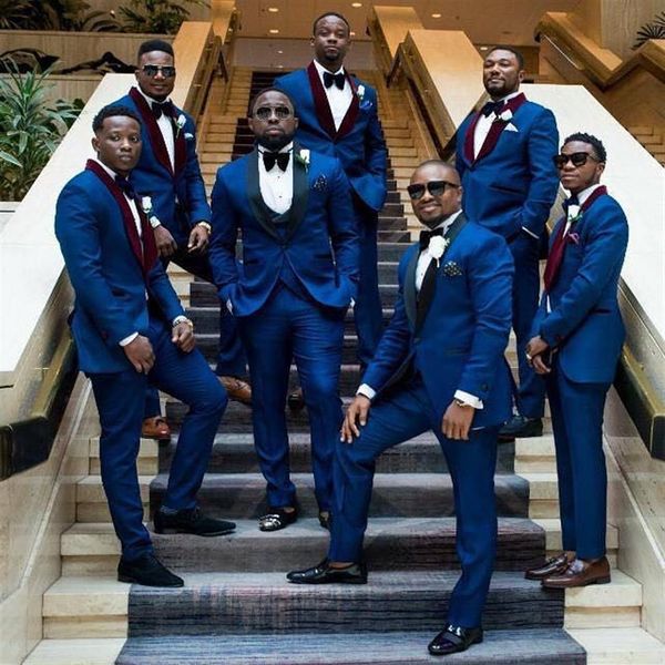 2019 Royal Blue Groom Tuxedo Suit Man Suit Wed Tuxedo Mens свадебный костюм Groomsman Blazer Pants Vest275L