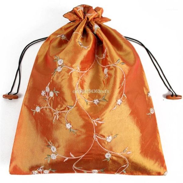 Sacos de armazenamento 200 pçs Saco tradicional chinês com cordão bordado Sapato de seda de salto alto feminino Bolsa 27 37cm1257h