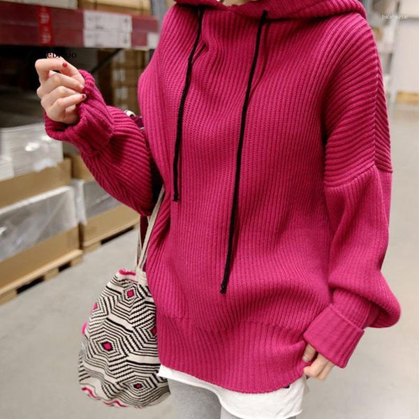 Maglioni da donna Maglione con cappuccio Autunno Inverno Solido Manica lunga allentata Casual da donna Abbigliamento lavorato a maglia spesso per pullover femminile