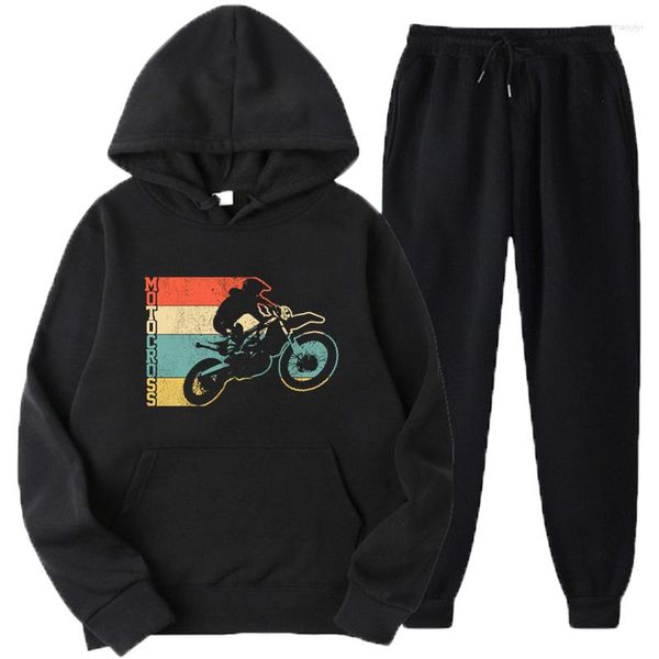 Herren-Trainingsanzüge, Motocross, Vintage, MX, Dirt Bike, Motorrad, Enduro, Biker, Herren-Set, Fleece, Hoodies, Hosen, zweiteiliger Trainingsanzug, trendige Sportbekleidung