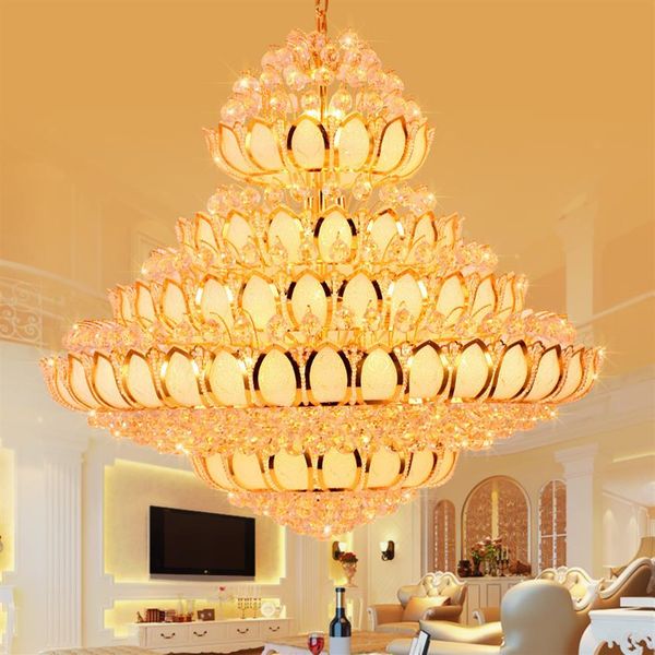 LED-Licht Moderne Kristall-Kronleuchter Lichter Leuchte American Gold Kronleuchter Lotusblume Tempellampe Home Villa el Big Crystal287r