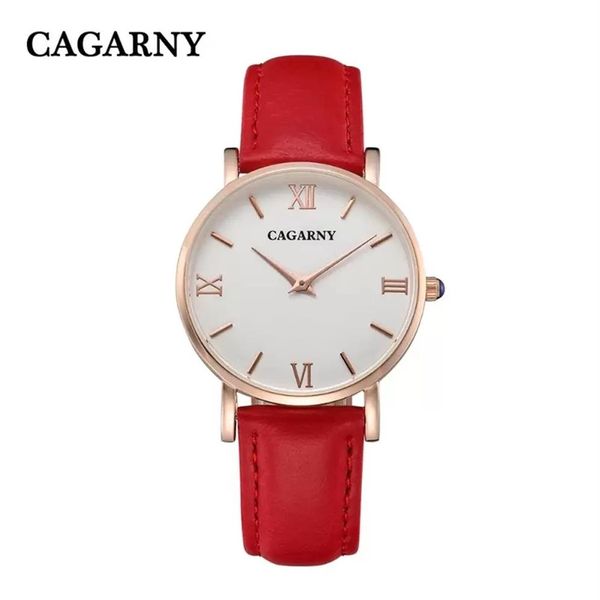 CAGARNY Moda Feminina Designer Relógios Casuais Relógios Femininos Pulseira de Couro Ouro relojes de marca mujer2796