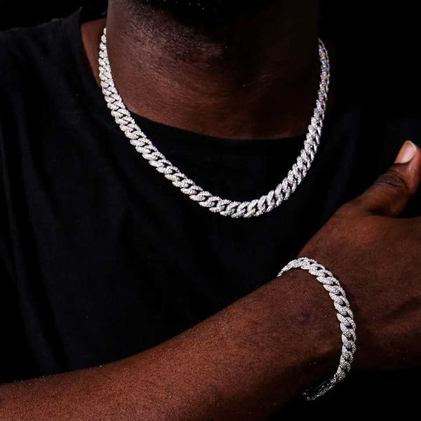 Hip Hop 18 mm Vvs Moissanite Iced Out Diamante Cor Prata Colar Corrente Pulseira 925 Prata Masculina Colar Miami Cuban Link Chain