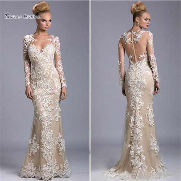 Abiti da sera a sirena modesti Maniche lunghe Appliques in pizzo Abiti da festa convenzionali Lunghezza pavimento Abito da sposa228g