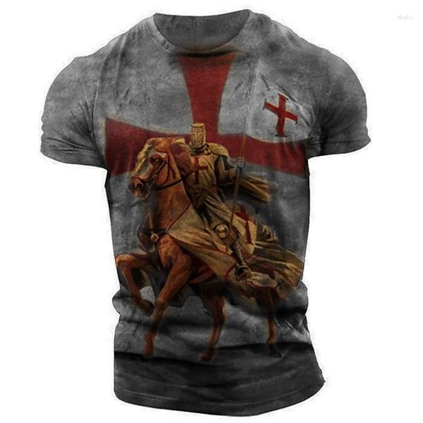 Herren T-Shirts Unisex T-Shirt Pferd Templer Kreuz Grafikdrucke 3D-Druck Outdoor Straße Kurzarm Bekleidung Vintage Sport Designer