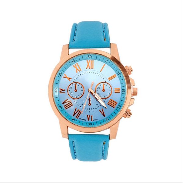 Relógio feminino com mostrador de número romano, moda retrô, relógios de estudante de Genebra, relógio de pulso feminino de quartzo com pulseira de couro azul231x