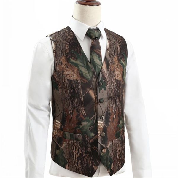 2023 Camo Men Groom Chalecos para bodas Hunter Country Style Patrón de camuflaje Vestimenta para hombre Chaleco 2 piezas conjunto Chaleco y corbata Custom Mad186h