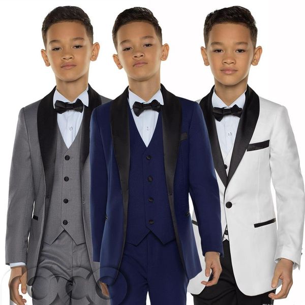Stilvolle maßgeschneiderte Jungen-Smoking-Schal-Revers-One-Button-Kinderkleidung für Hochzeitsfeier-Kinderanzug-Jungen-Set-Jacken-Hosen-Bogen-Ves229P