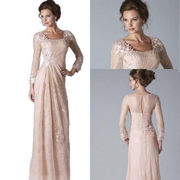 2019 Nuovi abiti per la madre della sposa Sweetheart maniche lunghe Blush Pink Full Lace Crystal Beaded Plus Size Party Formal Wedding Gu2361