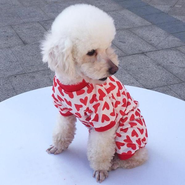 Abbigliamento per cani Tuta Love Heart Print Girocollo Outfit Pigiama per animali domestici Cucciolo Vestiti a quattro zampe Costume da esterno per interni