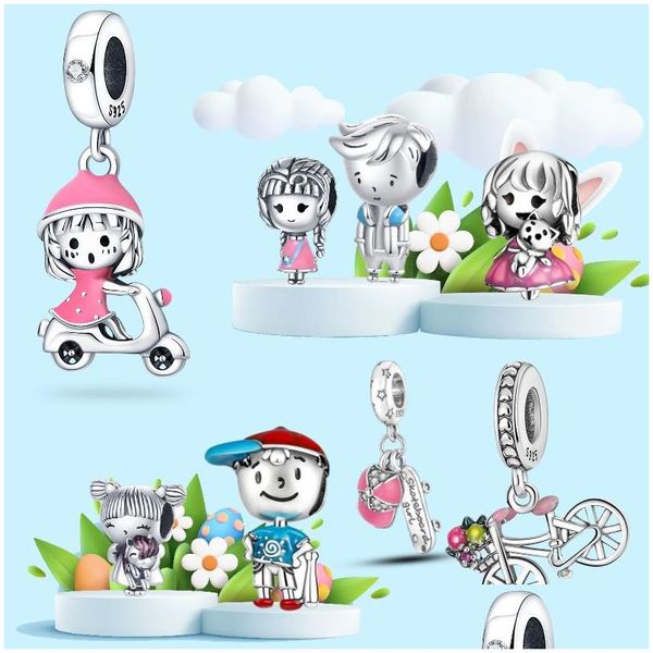 Liga Pandora Original S925 Sier Happy Boys Animal Dog Puppy Charme Pearl é adequado para pulseira DIY Fashion Jewelry Drop Delivery Dhpxm