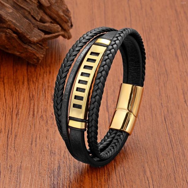 Charm Armbänder Hohe Qualität Handgemachte Mann Leder Armband Punk Geometrische Edelstahl Zubehör Herren Schmuck Geschenk Für Freund