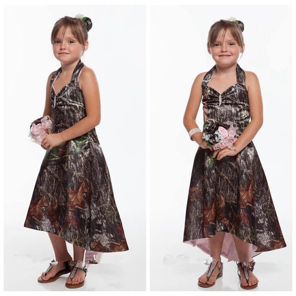 2022 Camo Prima Comunione Abiti Halter Crystal Flower Girl Abiti Ragazze Pageant Dress Bambini Abiti da festa per bambini Cheap307k