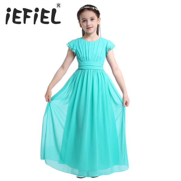 iEFiEL sem mangas para crianças adolescentes vestido de florista comprimento até o chão desfile festa de casamento ocasião formal casamento meninas vestido de tule