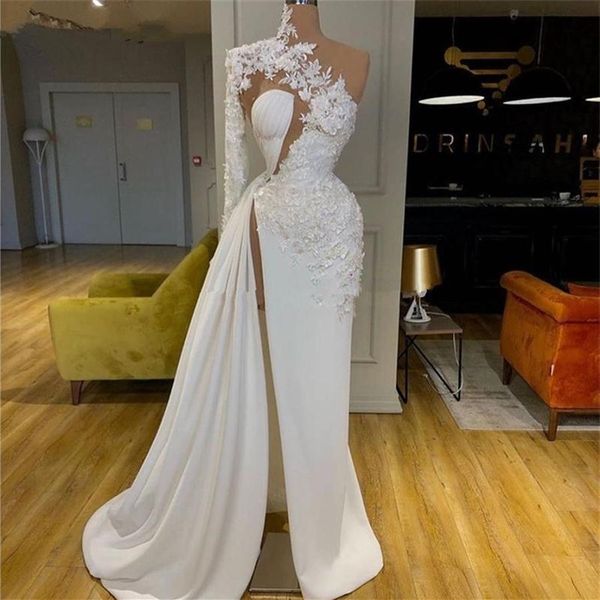 Appliqued una spalla Prom Dresses 2023 increspato Side Split Sexy Celebrity Dress robes de mariee Red Carpet abiti da sera2439