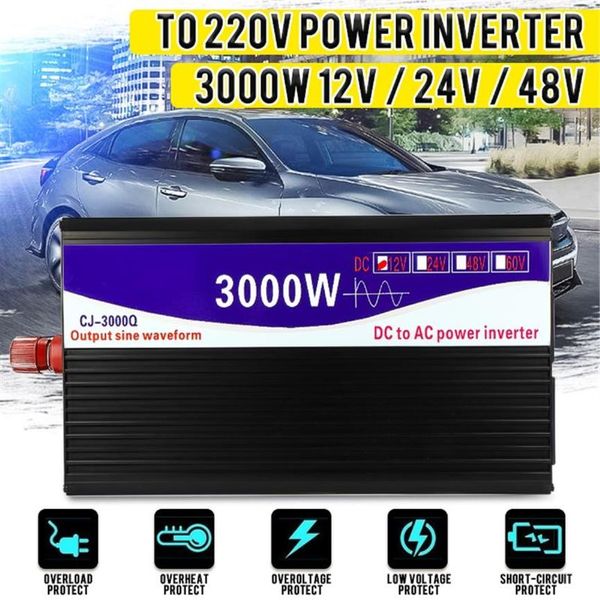 3000 W Wechselrichter 12 V 24 V 48 V auf 220 V LCD-Display reiner Sinus-Wechselrichter Spannungswandler-Konverter für Auto-Haus-Stromversorgung 223 V