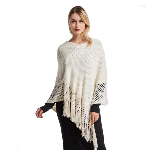 Schals Pullover Damen Frühling und Herbst Openwork Strickoberteil V-Ausschnitt Cape Schal Batwing Shirt Plus Size Quaste Mantel