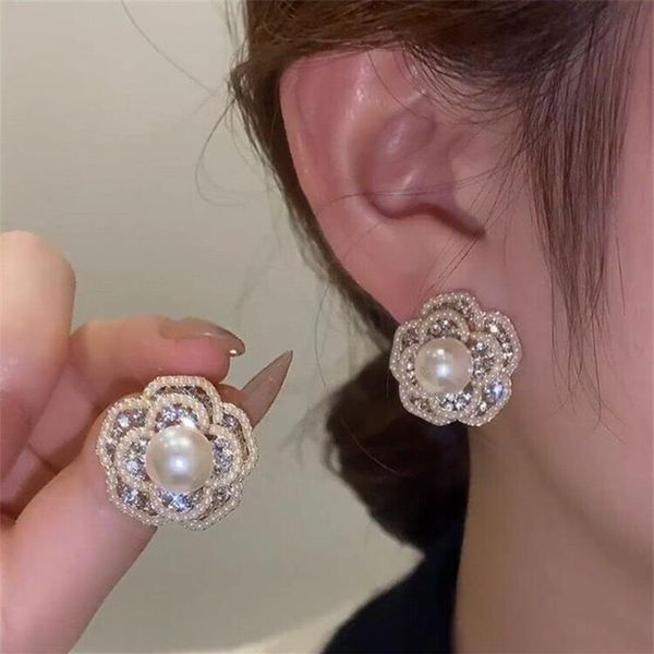 Chic Blumen Ohrringe für Frauen Schmuck Echte 100% 925 Sterling Mode Koreanische Perle Luxus Party Exquisite Earring283x