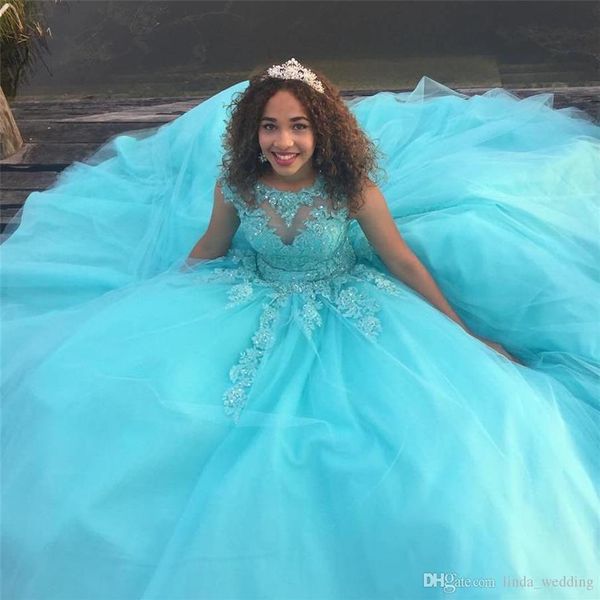 2019 Arabia Saudita Quinceanera Dress Princess Puffy Sheer Ball Gown Sweet 16 Ages Long Girls Prom Party Pageant Gown Plus Size Cust212t