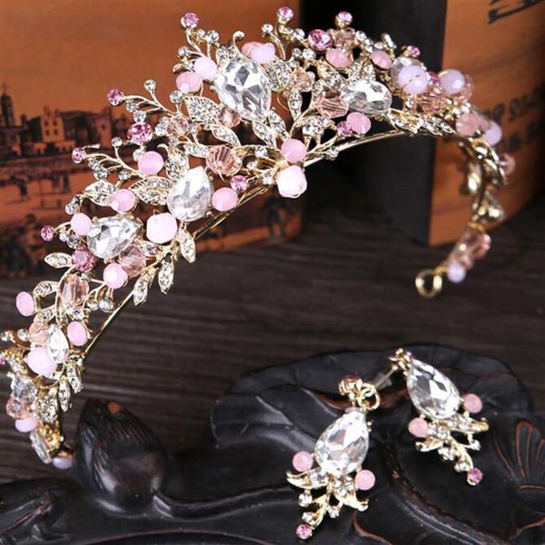 2020 romântico high end cristais rosa com ouro rosa designer cabeça tiaras coroas acessórios de casamento para festa de baile headpieces chea291f