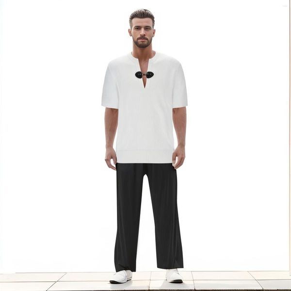 Erkek Tişörtler V Boyun Tişörtlü Gömlek Düz Renk Sıradan Üstler Kısa Kollu Buz İpek Hızlı Kurutma Erkek Giyim
