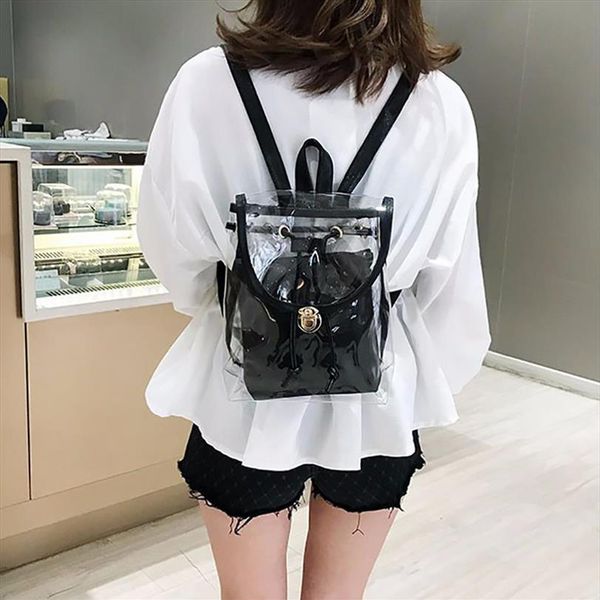 Designer-New Fashion Bag Beach Bag fêmea Lady Lady Transparent Casual Backpack Multi Function School Backpack186a