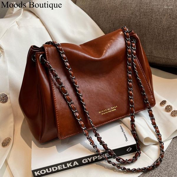 Bolsas de noite MOODS ombro retrô para mulheres 2023 designer de luxo bolsa chique corrente couro PU macio grande capacidade crossbody bolsa mensageiro