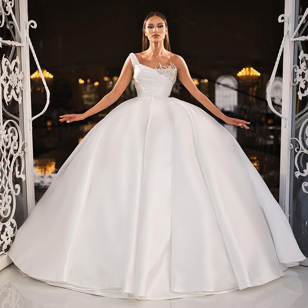 Abiti da sposa Principessa Monospalla Liste Abito da sposa Abito da ballo in raso drappeggiato Vestidos De Novia