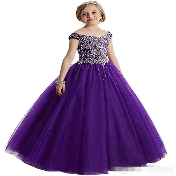 Vestidos de concurso de meninas bordô para meninas vestidos azuis criança turquesa crianças vestido de baile brilho vestido de flor menina casamentos Beade218A