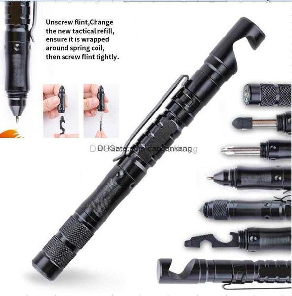 Multifunktions-Tactical Pen 11 in 1 Stylus-Kugelschreiber mit Messer, Flaschenöffner, Telefonhalter, Kompass, Outdoor, Wandern, Camping, Selbstrettung, Survival-Tool, Rettungsausrüstung