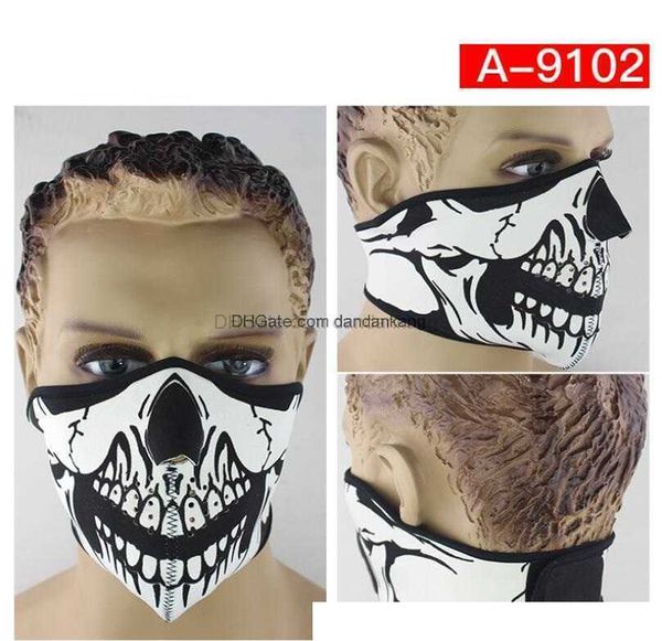 Многофункциональный неопреновый череп с половиной лица маска на хэллоуин костюм вечеринка косплей маски мотоцикл мотоцикл Slakbo