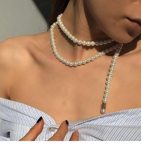 Choker Brass Pearl Chames Ожерелье Женщины -ювелирные ювелирные изделия T Show Show Partway Party Wedding Wedding Japan Korean ins готика Hiphop