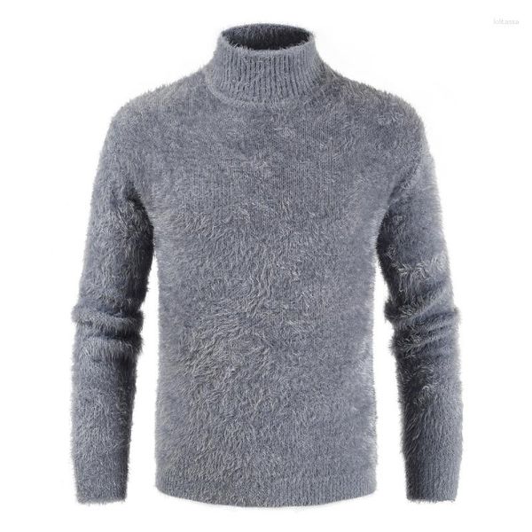 Suéteres masculinos outono e inverno suéter de manga comprida coreano casual gola alta cor sólida slim fit masculino mohair tricô pullovers