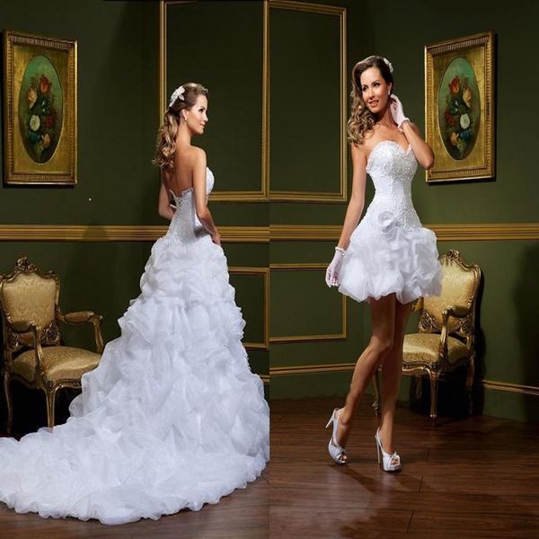 Sexy Vestido De Noiva Abito da ballo bianco Abiti da sposa Senza spalline Sweetheart Pick-Up Gonna rimovibile Arabo Mini Abiti da sposa corti237a