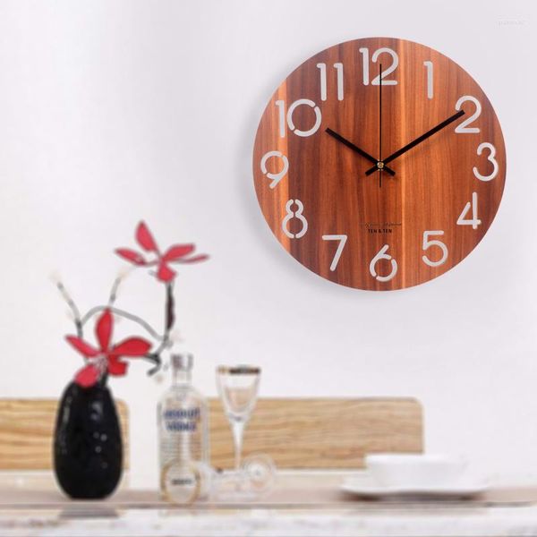 Relógios de parede Decoração de casa de madeira mudo Banheiro Sala de estudo Escritório Números de quartos Agulha para crianças