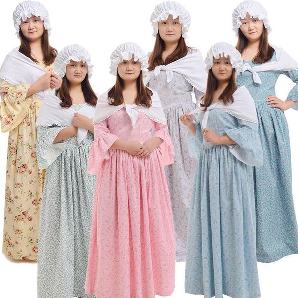 Ortaçağ Rönesans Kostümleri Koloni Pioneer Hacı Yetişkin Cadılar Bayramı Karnaval Partisi Kadın Bonnet Kıyafet Sarı 300m