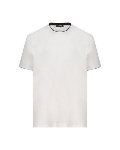 T-shirt da uomo Loro Piana T-shirt girocollo da uomo bianca con finiture a contrasto T-shirt estiva a maniche corte