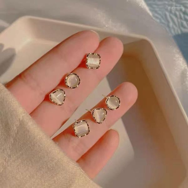 Orecchini a bottone Opal Set Mini Ins semplice Accessori di fascino del regalo dei gioielli di moda quadrati a forma di cuore Nozze all'ingrosso