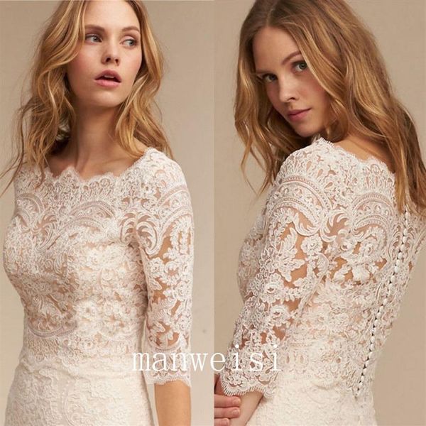 Bolero Branco Marfim Jaqueta De Noiva De Casamento 3 4 Manga Longa Aplique De Renda Envoltório Elegante Vestido de Noiva Custom Made287H