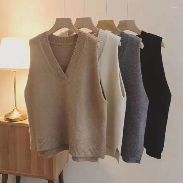 Kadın Sweaters Sweater Kadın Sonbahar/Kış Gevşek V yaka örgü yelek düz renk kolsuz kadın damla satışı KSL1054