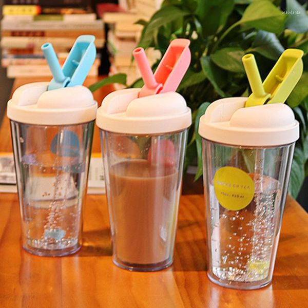 Tazze 320ml / 420ml Riutilizzabile Bubble Tea Cup Tumbler Tazza di plastica portatile per caffè freddo Boba con coperchio in paglia