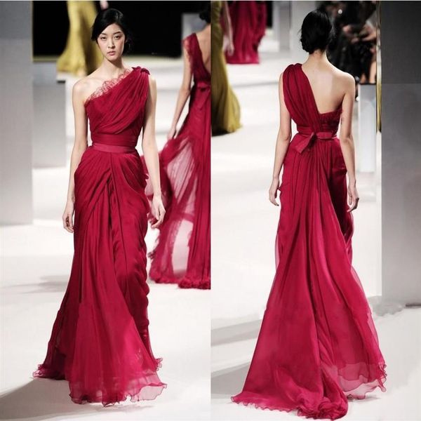 2019 Elie Saab Long Red Вечерние платья знаменитости кружевные аппликация одно плечо без спинки из плита шифы из шифонового платья Формальное платье226H