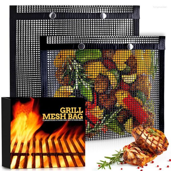 Borse per la conservazione 1PCS Borsa per grigliate in rete antiaderente Resistente al calore Barbecue per verdure Picnic all'aperto Attrezzi da campeggio