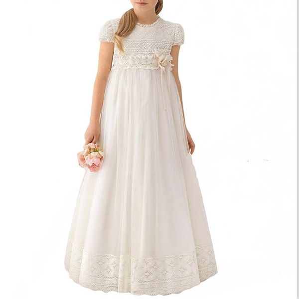 Neueste handgemachte Spitze Weiß Chiffon Mädchen Festzug Kleid 2019 Mädchen Erstkommunion Kleid Kinder Formelle Kleidung Blumen Mädchen Kleider für W284z